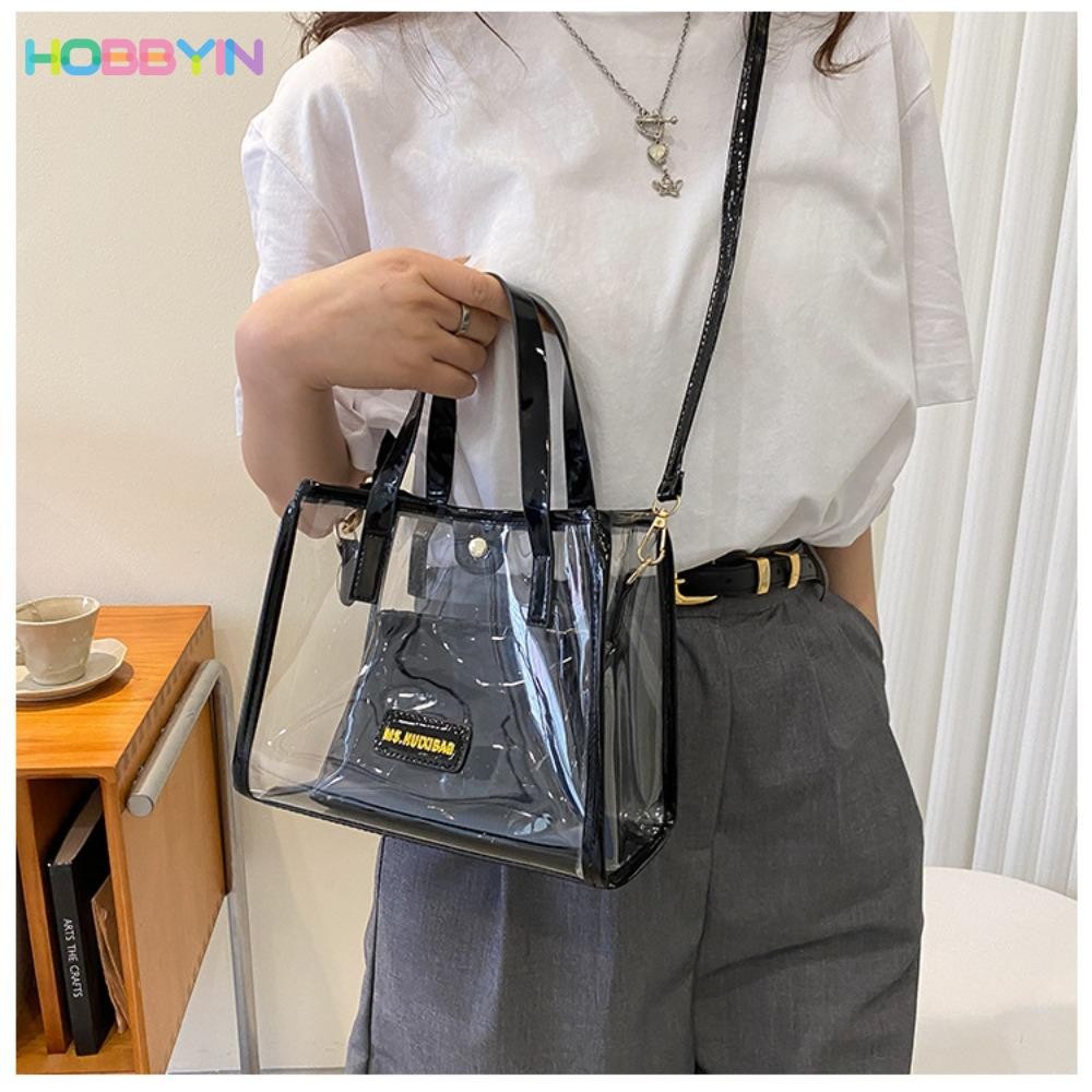 HOBBYIN กระเป๋าถือ PVC แบบใส เนื้อนิ่ม เหมาะกับเดินชายหาด แฟชั่นสําหรับผู้หญิง