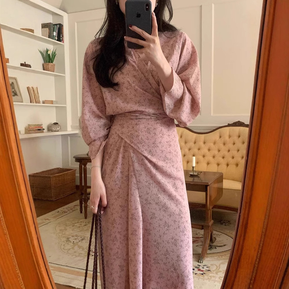 25-15205 ชุดจั๊มสูทสําหรับสตรี ผู้หญิงข้ามคอวีสายเอวชุดดอกไม้บาง