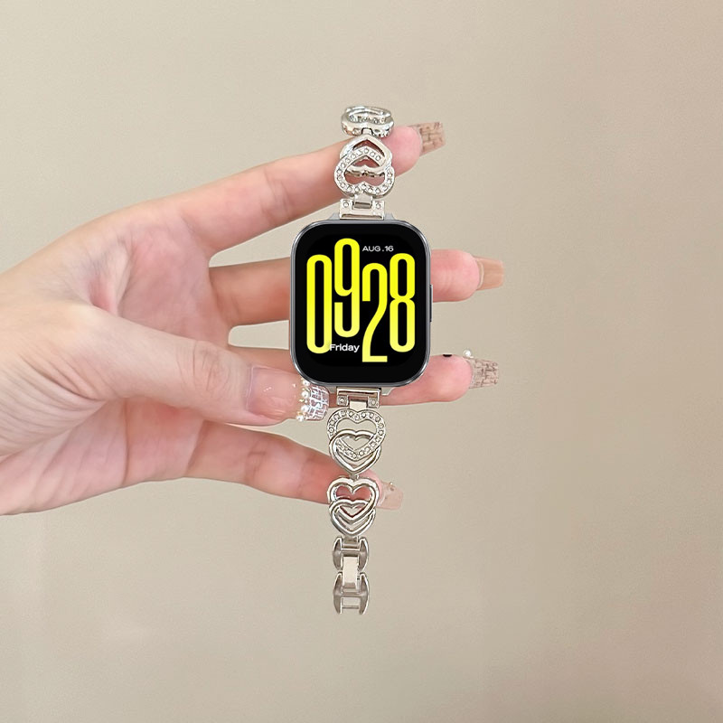 แฟชั่น Dual Heart สายโลหะสําหรับ Xiaomi Redmi Watch 5 3 Active Smart Watch Band Redmi Watch 4 5 Lite ผู้หญิงเงาเพชรสร้อยข้อมือสายรัดข้อมืออุปกรณ์เสริม