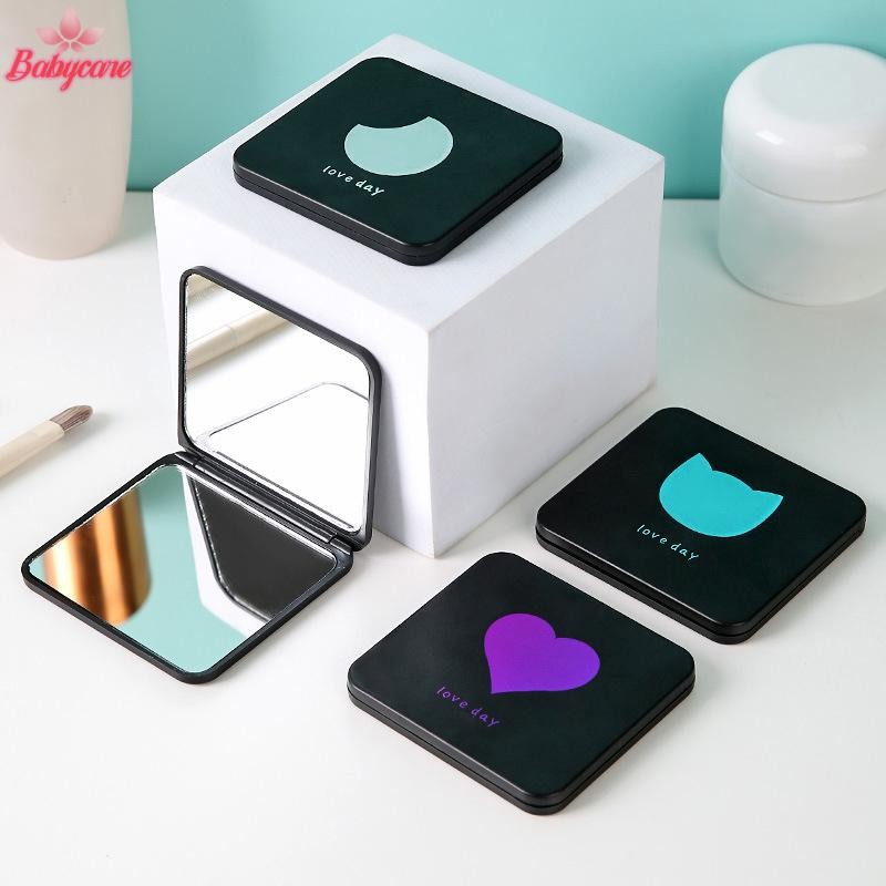 Byce> กระจกแต่งหน้าแบบพับได้ Mini Square Makeup Vanity Mirror กระจกมือแบบพกพา กระจกขนาดกะทัดรัดสองด้าน กระเป๋า กระจกเครื่องสําอาง ใหม่