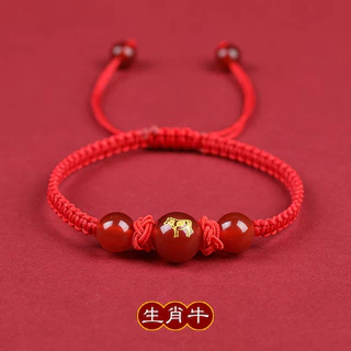 อาเกตสีแดงราศีสร้อยข้อมือสตริงสีแดงสร้อยข้อมือปี เบนมิง สร้อยข้อราศีเงินปลอดภัยโอนลูกปัดมือ
