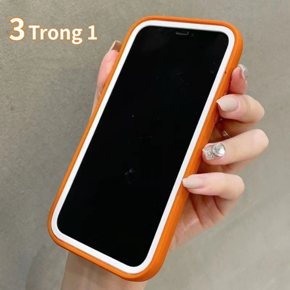 ((3 In 1) ซิลิโคนอ่อนนุ่ม TPU โทรศัพท์หลอดกันกระแทกสีเรียบเป็น iPhone 11 12 13 Pro Max XR XS Max 6 6s 7 8 Plus SE2