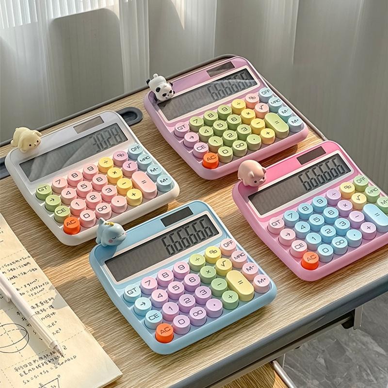 เครื่องคิดเลขสี โดปามีน สร้างสรรค์ จอแสดงผลดิจิตอล 12 หลักเครื่องคิดเลขชาร์จพลังงานแสงอาทิตย์คอมพิวเตอร์สํานักงานอเนกประสงค์เครื่องเขียนนัก