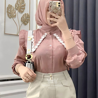 Blouse Wanita Mony Leora Kerah Sailor Kemeja Wanita Lengan Renda