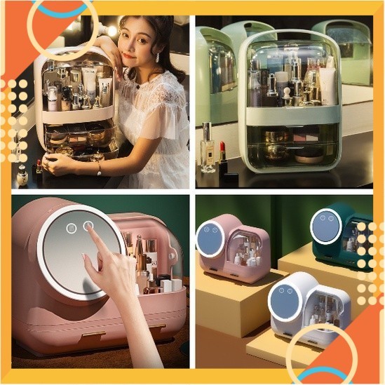 [5 ️] 2 COMPARTMENT COSMETIC SHELF WITH LID - MAKEUP SHELF 3020 พร้อม LED MIRROR [HCM]