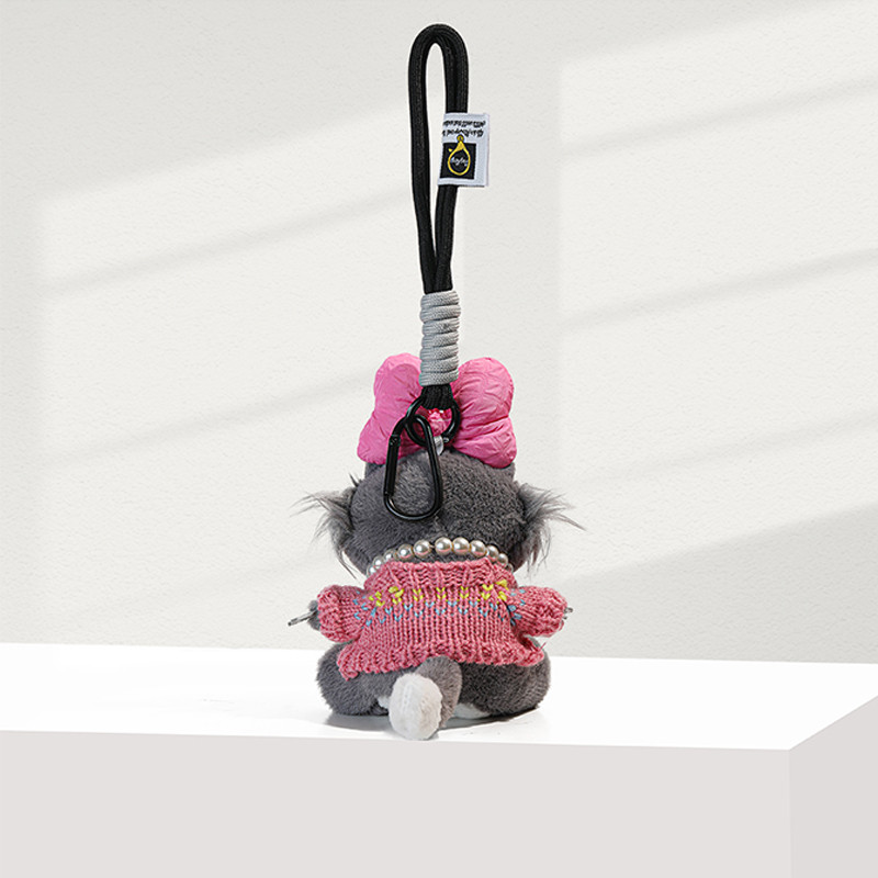 Evertoner Girls Cute Blue Dress Bow Lucifer Cat Plush Doll Key Chain จี้ห้อยกระเป๋า