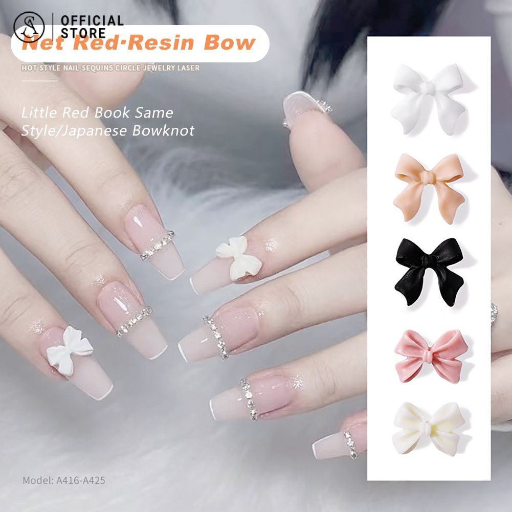 คาวาอี้โบว์น็อต 5 ชิ้นเล็บศิลปะเรซิ่นเครื่องประดับโบว์น่ารักสตรีมเมอร์อุปกรณ์ตกแต่งเล็บ