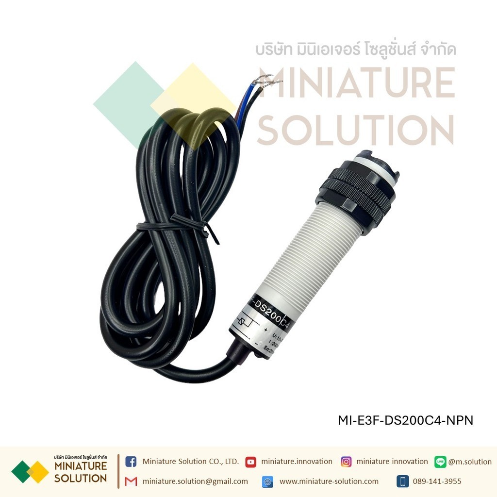 E3F-DS100C4 โฟโต้เซ็นเซอร์ เซ็นเซอร์จับวัตถุ ระยะ 10-200cm 10-30VDC เซ็นเซอร์ตรวจจับอโลหะ NPN three-