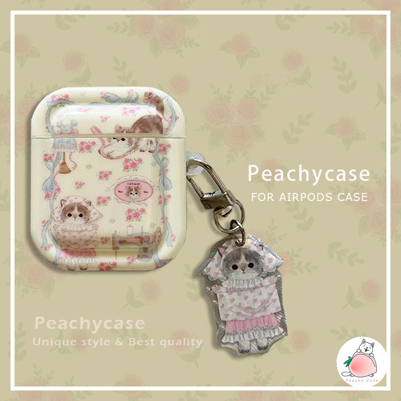 เคสหูฟังบลูทูธไร้สาย ลายดอกไม้ แมว พร้อมแหวนคล้อง ป้องกันการสูญหาย สไตล์เกาหลี สําหรับ Airpods 1 2 3 Pro Pro2 AirPods3