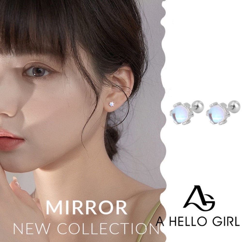 A HELLO GIRL ต่างหูเงิน S925 จี้รูปดวงจันทร์ ประดับสกรู ขนาดเล็ก เรียบง่าย แฟชั่นฤดูร้อน สําหรับผู้หญิง