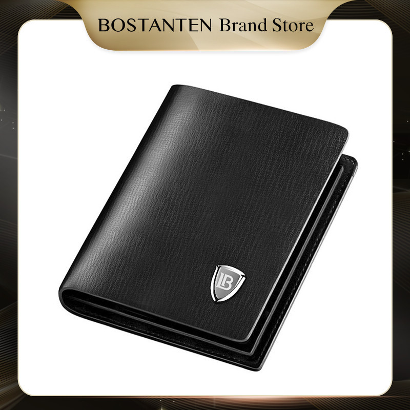 HITAM BOSTANTEN กระเป๋าสตางค์ผู้ชายทําจากหนังวัวแท้ รุ่นพับสั้น สีดํา/น้ําตาล