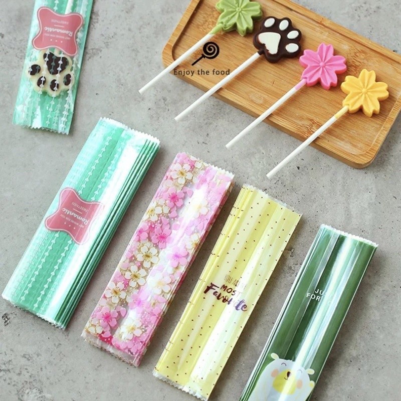 Bakery D'VER ❤️ ถุงอมยิ้ม ถุงซีลขยายข้าง ขนาด 4*15+2.5cm. แพคละ 50 ใบ ถุงอมยิ้ม ถุงซีลใส่ขนม