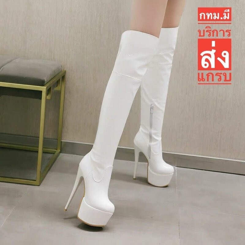 พร้อมส่งในไทย รองเท้าบูทหนังเงา(A3)สูง6.5นิ้วมีซิป•รองเท้าพริตตี้แดนซ์เซอร์•หนังเงา