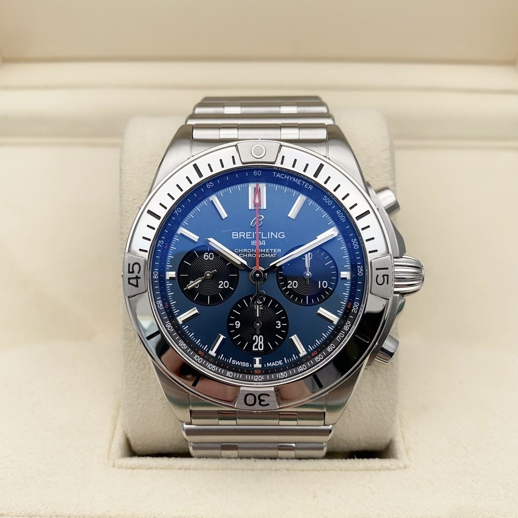 Breitling/timing AB0134101C1a1 นาฬิกาข้อมืออัตโนมัติ สายสแตนเลส เส้นผ่าศูนย์กลาง 42 มม. สีฟ้า สําหรับผู้ชาย