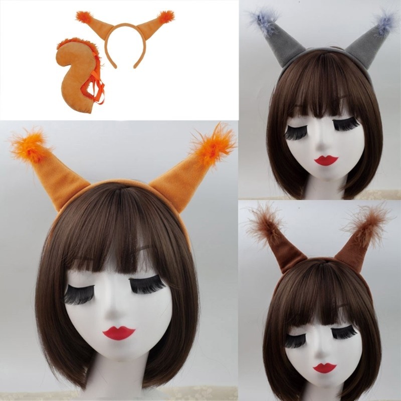 XY Squirrel Heandband Squirrel Tail สําหรับเด็กผู้ใหญ่ปาร์ตี้ฮาโลวีน