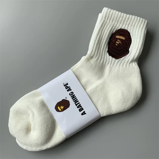 Bape ถุงเท้ากีฬา ปักลาย สีพื้น สําหรับผู้ชาย ผู้หญิง
