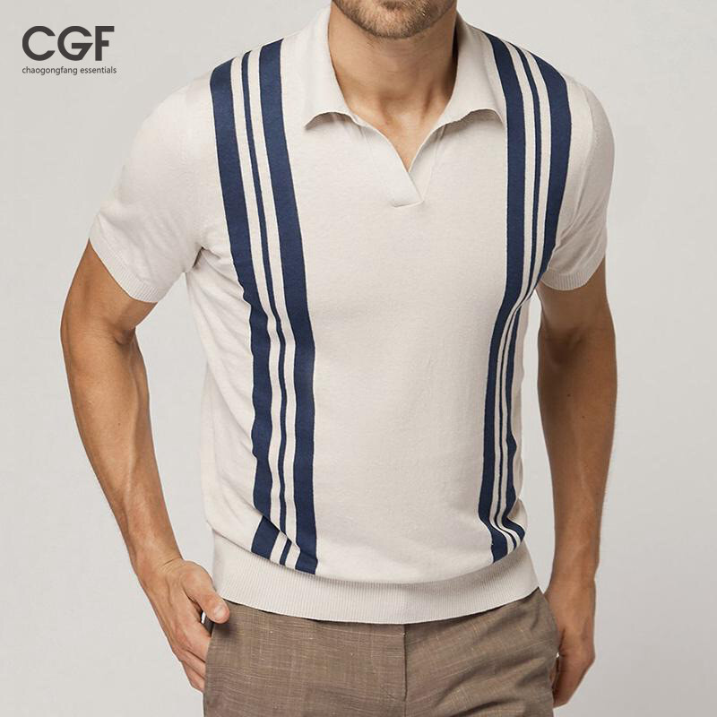 Chaogongfang เสื้อยืดโปโล แขนสั้น ลายทาง คอปก ทรงสลิม แฟชั่นฤดูร้อน
