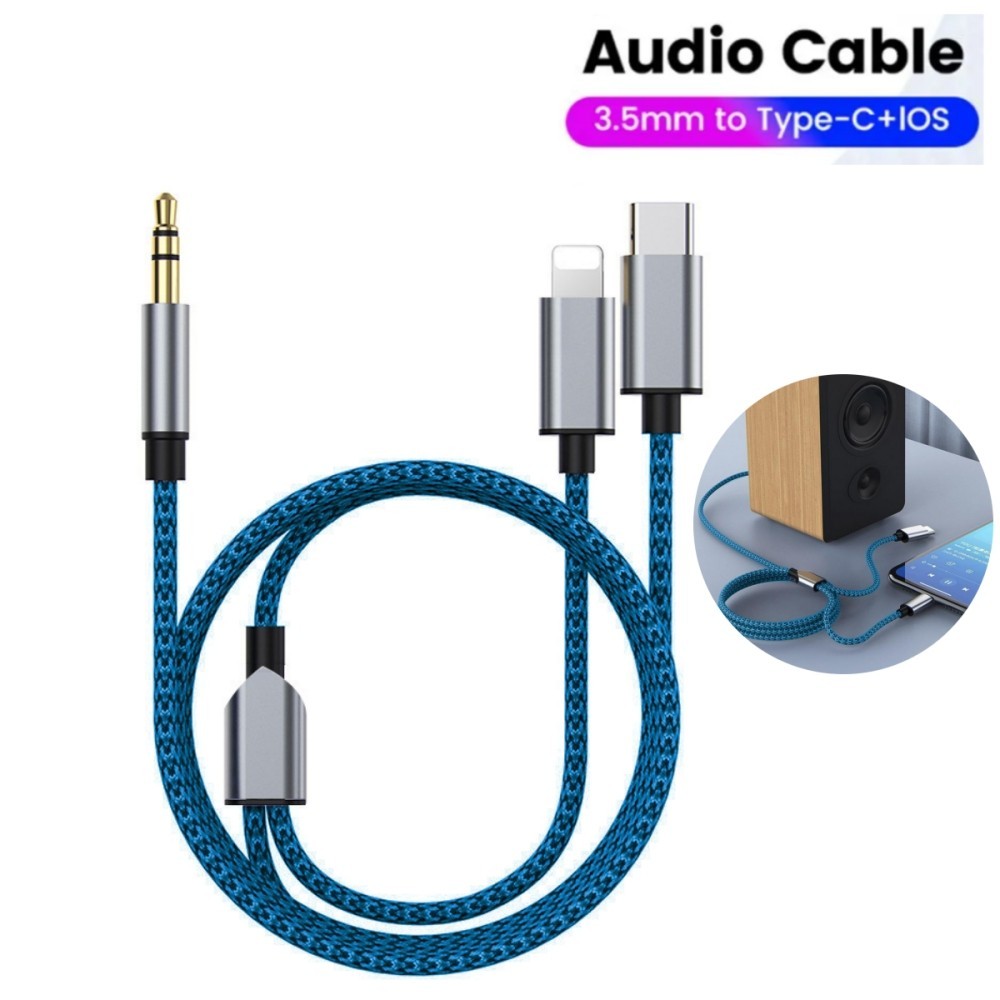 2 in 1 สายสัญญาณเสียง Aux 3.5 มม. เป็น Type C lOS Aux สําหรับหูฟังรถยนต์ USB C แจ็คแปลงลําโพง สําหรับโทรศัพท์