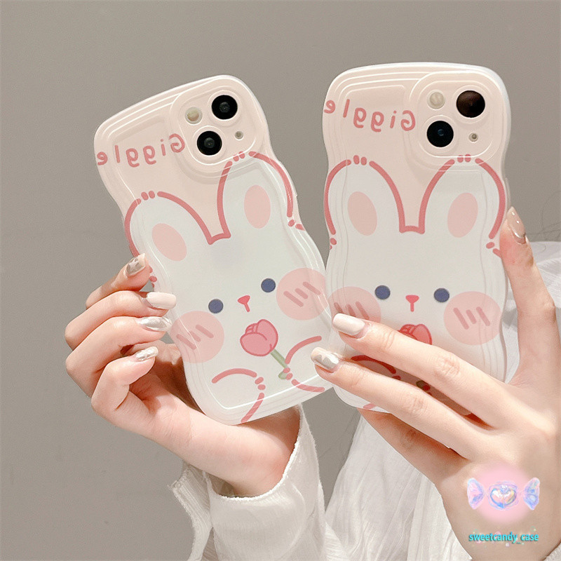 [จัดส่งจากท้องถิ่น] กระต่ายสีชมพูเคสโทรศัพท์สีCandyเข้ากันได้กับiPhone 11 13 14 15 12 Pro Max X XR XS MAX 7 8 14 15 Plus