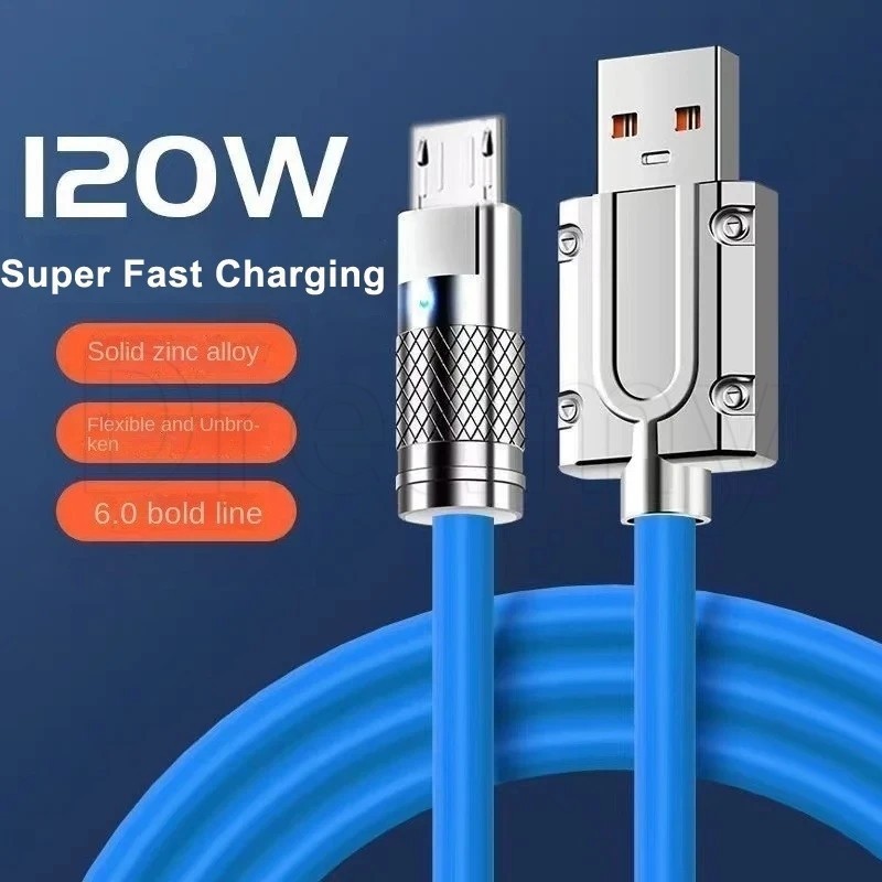 สายเคเบิลข้อมูล Android - 120W 6A ชาร์จเร็ว - พร้อมตัวบ่งชี้การชาร์จ - อินเทอร์เฟซการชาร์จ Micro USB แบบหนา กันน้ํา - วัสดุ TPE - ปลั๊กโลหะอลูมิเนียมอัลลอยด์