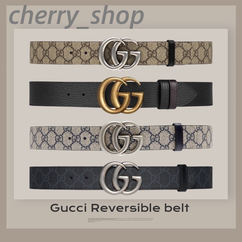 ♞,♘กุชชี่ Gucci Reversible leather belt with double G buckle เข็มขัด belt/ แบรนด์ใหม่และเป็นของแท้