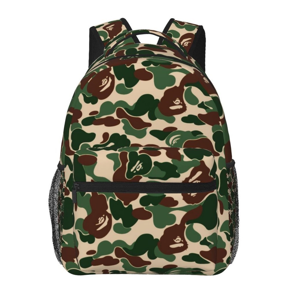 Bape Unisex แฟชั่นกระเป๋าเป้สะพายหลังลําลองนักเรียนโรงเรียนกระเป๋าเป้สะพายหลังขนาดใหญ่ความจุกระเป๋านักเรียน