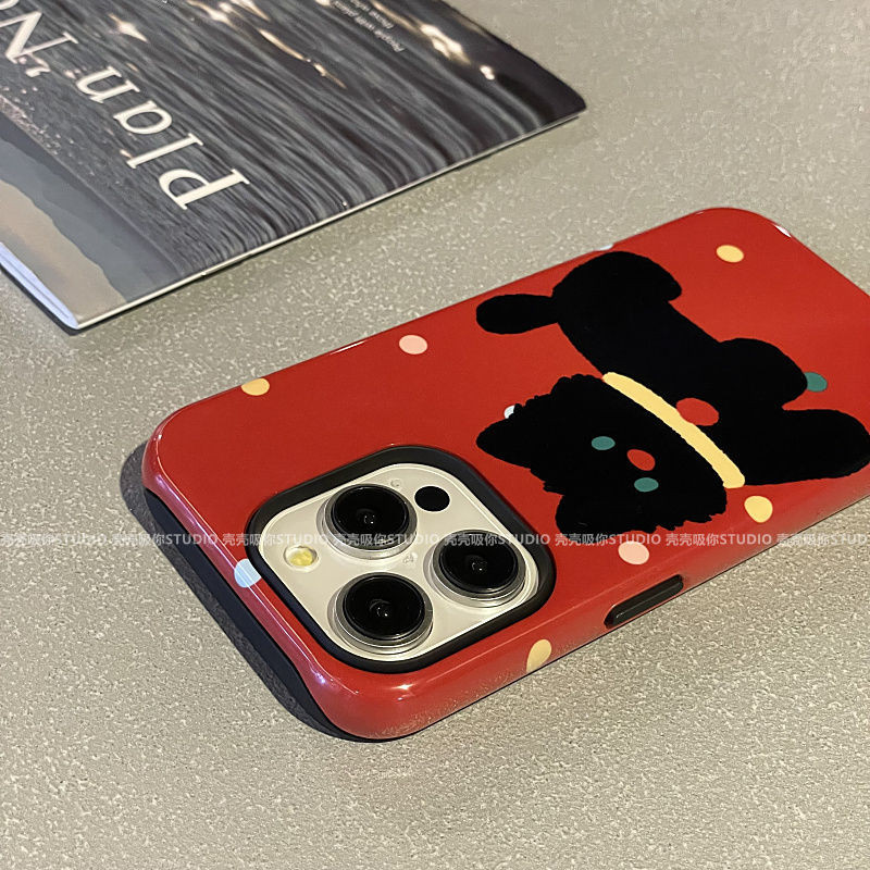 เคสโทรศัพท์มือถือแบบแข็ง ลายแมวปีใหม่ สีดํา สําหรับ Iphone 15promax Apple 14 13 2 in 1 12 11 QUNJ