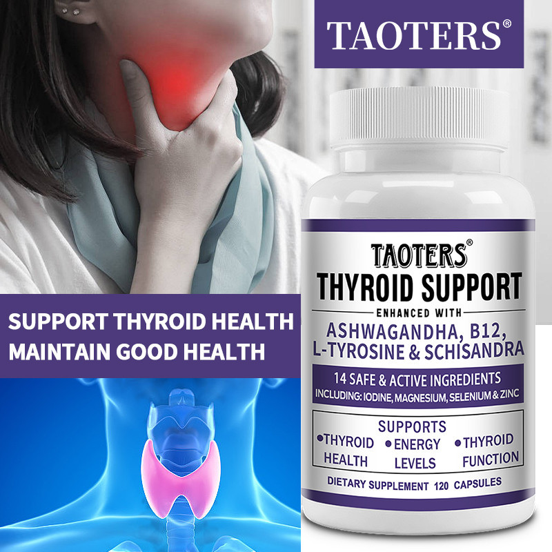 TAOTERS Thyroid Support Complex - ด้วย L-Tyrosine, Kelp, Selenium และ Ashwagandha - การสนับสนุนด้านอารมณ์และอาหารเสริมพลังงานสำหรับสุขภาพของต่อมไทรอยด์