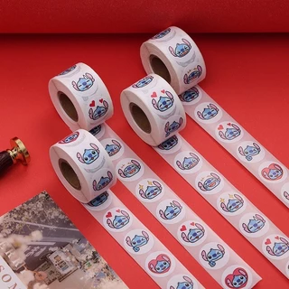 500 ชิ้น/ม้วน Lilo & Stitch Round Self-Tailing ตกแต่งคู่มือรายวัน