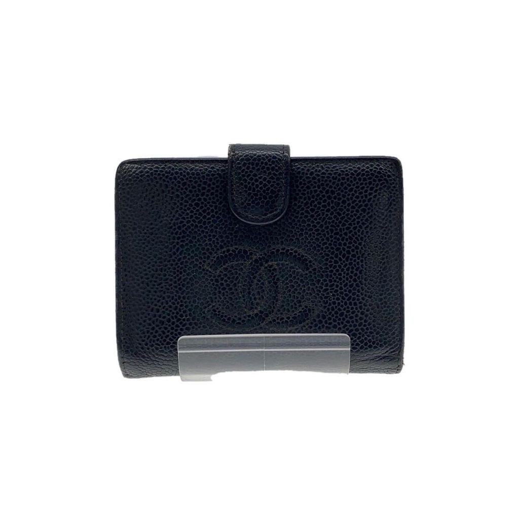 Chanel Gamaguchi กระเป๋าสตางค์ คาเวียร์ สีดํา จากญี่ปุ่น มือสอง สําหรับผู้หญิง
