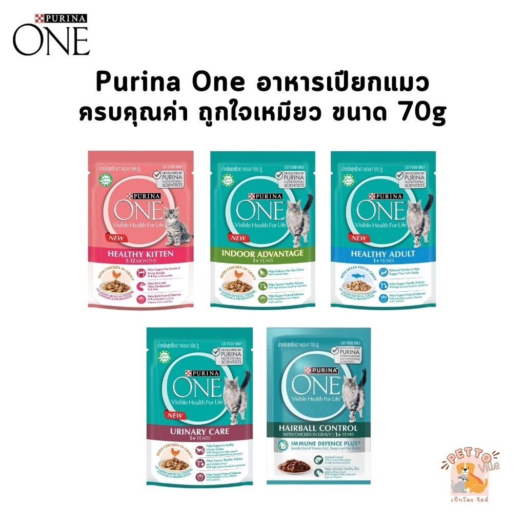 Purina ONE เพียวริน่าวัน อาหารเปียกแมว เกรดพรีเมี่ยม ในน้ำเกรวี่ ขนาด 70 กรัม
