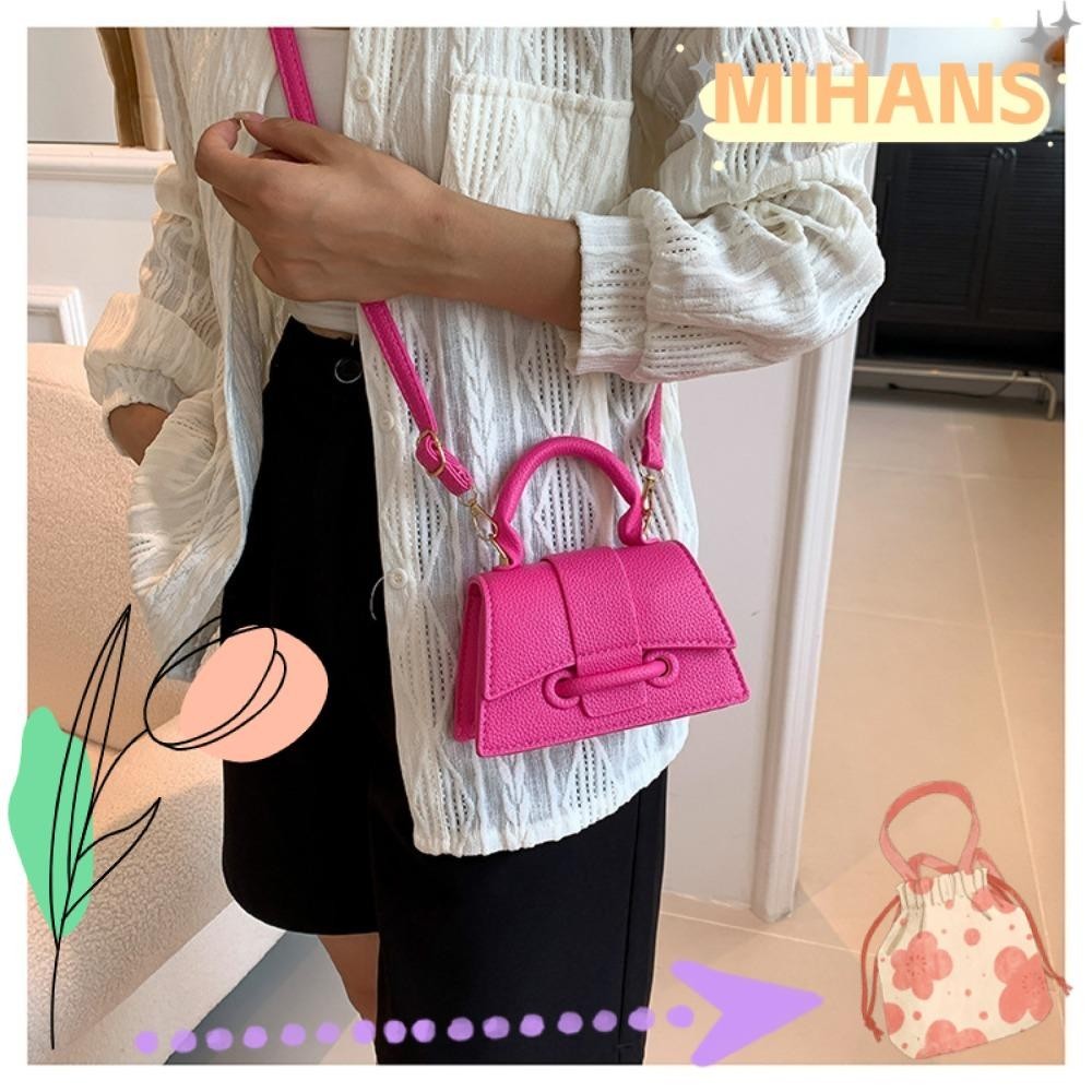 Mih กระเป๋าสะพายไหล่ สะพายข้าง หนัง PU ขนาดเล็ก สีพื้น