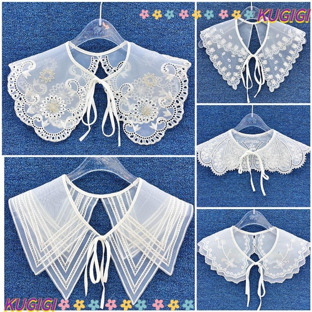 Kugigi เสื้อคลุม คอปก ปักลายลูกไม้ ถอดออกได้ สําหรับผู้หญิง