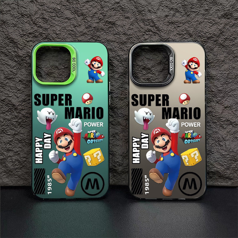 เคสโทรศัพท์มือถือซิลิโคน กรอบโลหะ รูรับแสงขนาดใหญ่ ลาย Jumping Mario สําหรับ IPhone 7 8 Plus 11 13 12 14 15 Pro Max XR X XS Max SE 2020