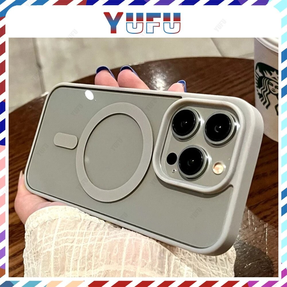 YUFU เคสโทรศัพท์มือถืออะคริลิคใส แบบแข็ง เนื้อแมตต์ กันกระแทก มีแม่เหล็กไร้สาย สําหรับ iPhone 11 12 13 14 15 Pro Max 7 8 Plus X XR XS Max
