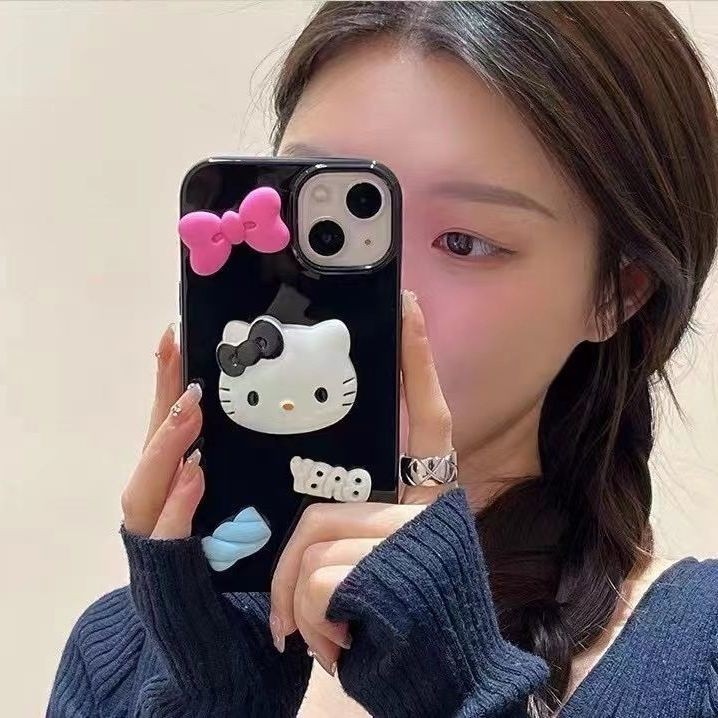 เคสโทรศัพท์มือถือ ซิลิโคน กันกระแทก ลายเฮลโลคิตตี โบว์ สําหรับ Iphone 15promax 14 13 12mini 11 XR XSMAX 6 7 8PLUS