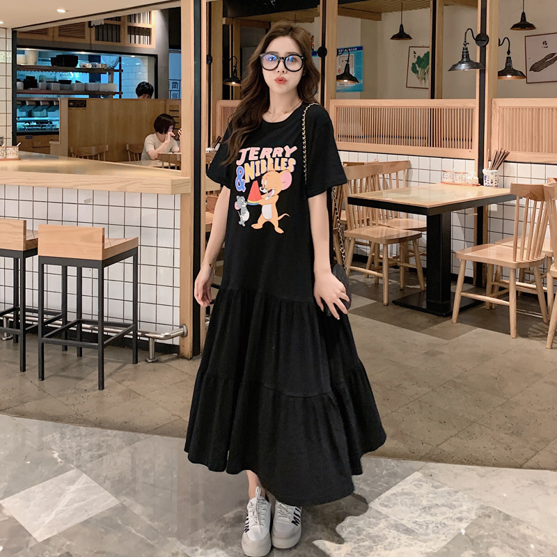 เสื้อยืดแขนสั้น ความยาวปานกลาง ทรงหลวม ลายการ์ตูนน่ารัก พลัสไซซ์ แฟชั่นฤดูร้อน สําหรับผู้หญิง 79ZX