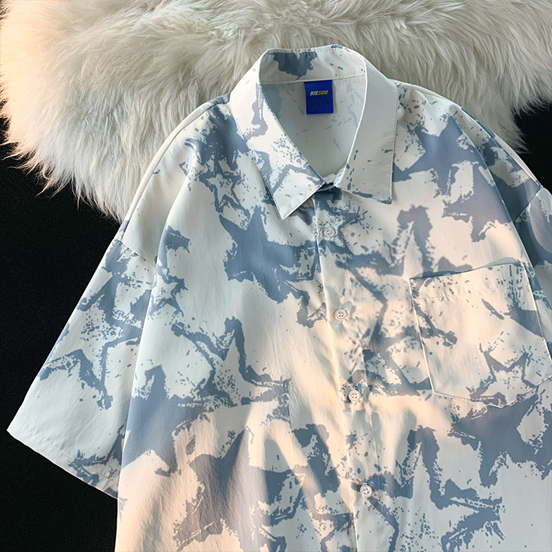 Dalinins National Street Wear Tie-Dye Star เสื้อแขนสั้นฤดูร้อนหลวม All-Match คู่สไตล์เสื้อชายหาด
