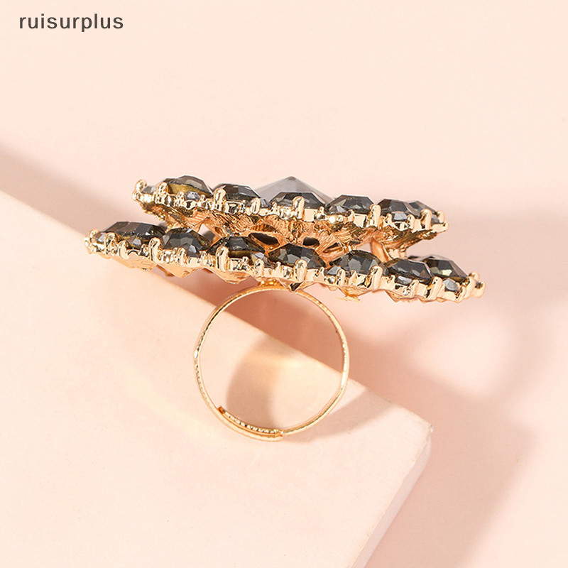 Ruisurplus แหวนหินคริสตัล ทรงกลม ขนาดใหญ่ สไตล์โบโฮ วินเทจ เครื่องประดับ สําหรับผู้หญิง งานแต่งงาน ปาร์ตี้ ของขวัญวันเกิด