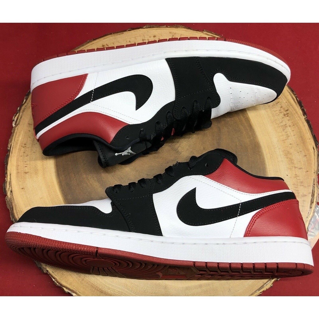 Nike Air Jordan 1 Low Black Toe / White / Gym Red AJ1 รองเท้าบาสเก็ตบอล 553558-116