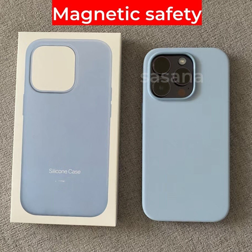 Sky Blue Magnetic Liquid Silicone สําหรับ iphone 15/14/13/12/Pro/ Pro Max /plus/mini เคสโทรศัพท์คุณภาพสูง Animated pop-up