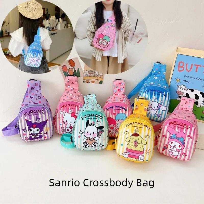 กระเป๋าคาดอก กระเป๋าสะพายไหล่ ลายการ์ตูน Sanrio Cinnamoroll Kuromi Hello Kitty เหมาะกับของขวัญ ของเล่นสําหรับเด็ก