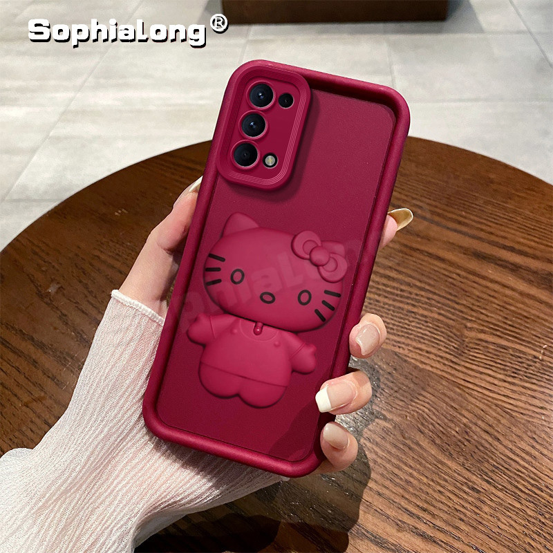 เคสโทรศัพท์มือถือนิ่ม ลายเฮลโลคิตตี้ พร้อมกระจกขาตั้ง สําหรับ OPPO Reno4 Reno5 K Reno 4 5 Pro Find X3 Lite A92 A52