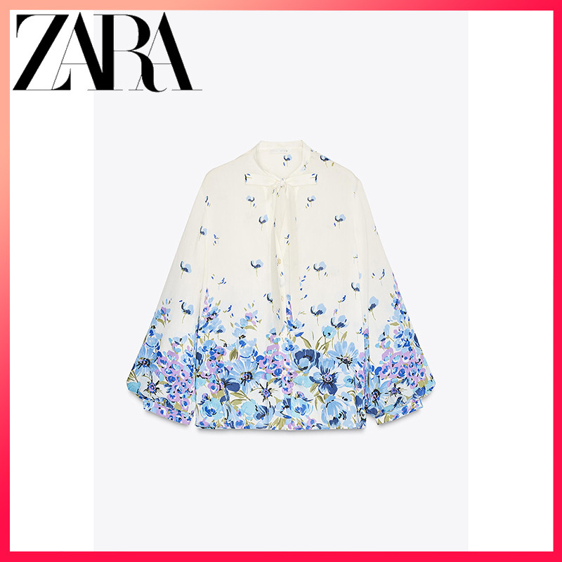 ZARA ซาร่า 25ฤดูใบไม้ผลิใหม่เสื้อผ้าสตรีกุทัณฑ์หรูหราพิมพ์แฟชั่นเสื้อแขนยาว