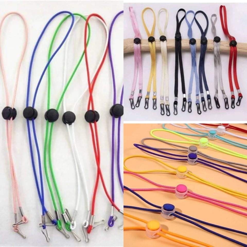 MF-สายคล้องแมสปุ่มใส ปุ่มดำ สายแบน 3แบบสุ่มสีพร้อมส่ง