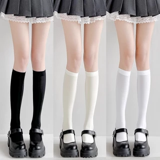 ถุงเท้าโลลิต้ายาวถึงเข่าสำหรับผู้หญิง สีดำ ขาว JK
