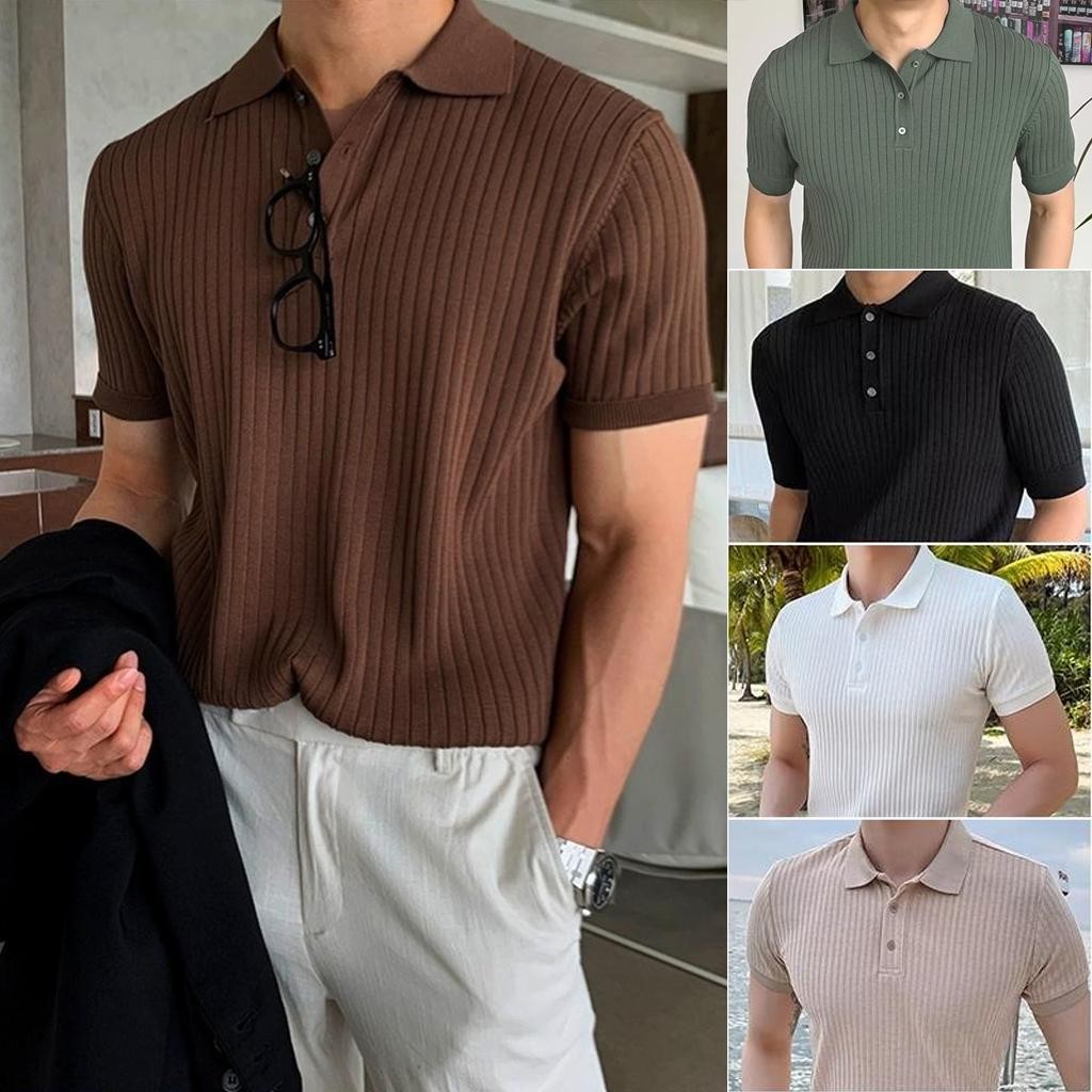 เสื้อโปโลแขนสั้นคุณภาพสูง สไตล์เกาหลีโบราณ สำหรับทั้งผู้ชายและผู้หญิง พร้อมกระดุมเข้ารูป [เก็บเงินปลายทาง]