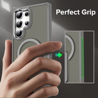 สําหรับ Samsung Galaxy S26 S25 S24 Plus S26 Ultra S25FE S24FE โลหะหรูหราเลนส์ Flip Bracket เคสโทรศัพท์แม่เหล็กโปร่งแสง Matte กันกระแทก Hard อะคริลิคฝาครอบ