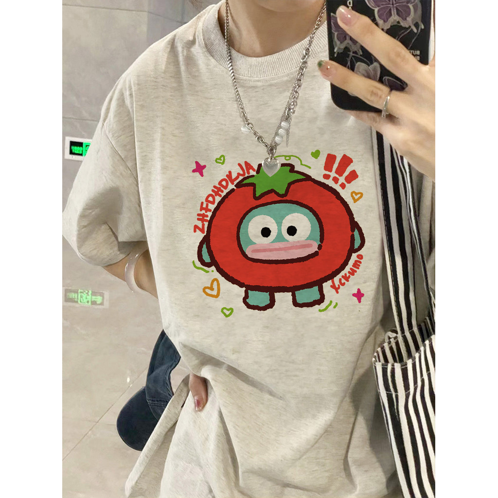 COD✅ (จัดส่งในกรุงเทพฯ) MAO Shop เสื้อยืดพิมพ์มะเขือเทศการ์ตูนอเมริกัน oversize