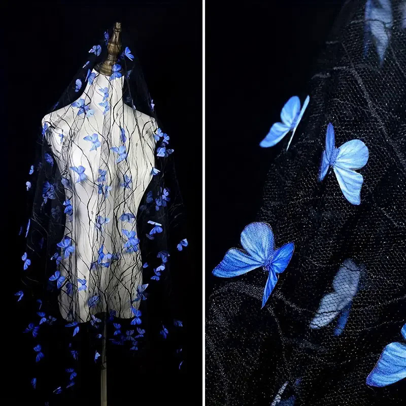 Spider Web Fabric Three-dimensional Butterfly Engagement Black Yarn Lace Embroidery Clothes Hanfu Dr